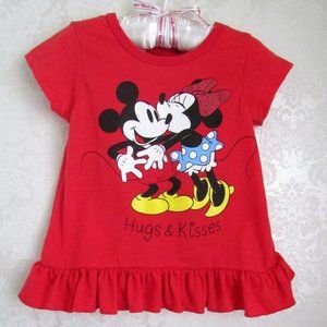 MICKEY & MINNIE MOUSE TOP, 3T, DISNEY JUNIOR RED "HUGS & KISSES"